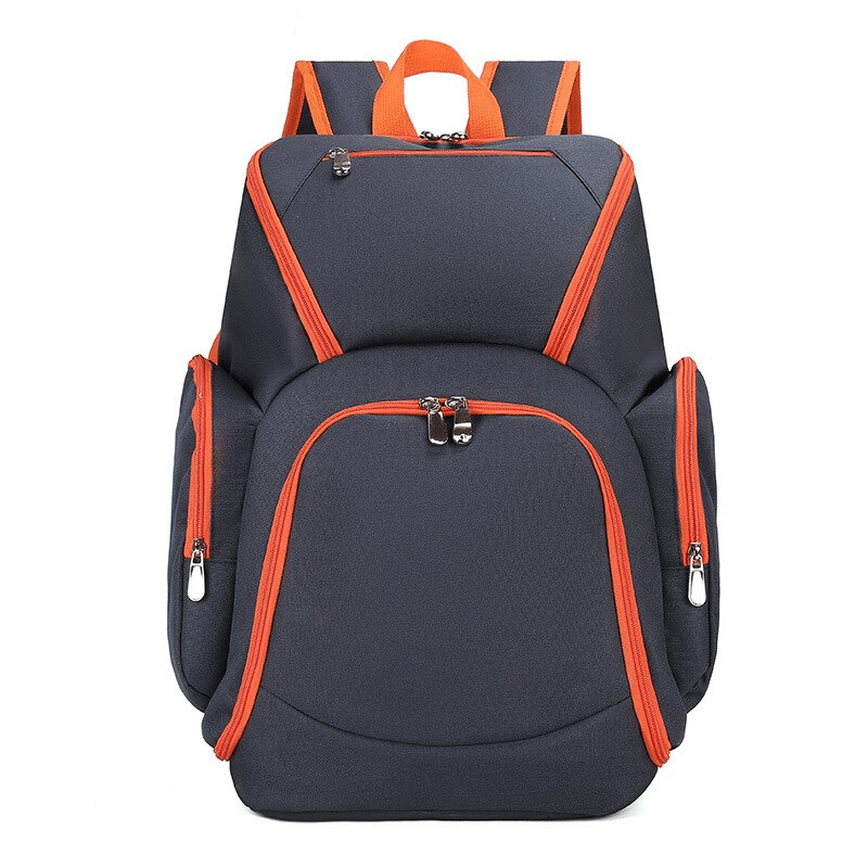 Waterproof lightweight football backpack with large capacity, unisex design, and orange accents, perfect for sports gear organization.